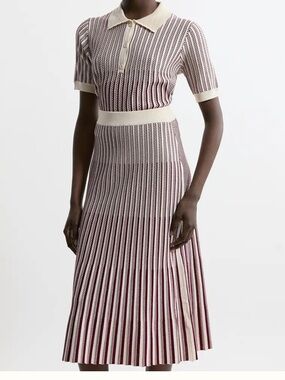 Karen Millen Knit Stripe Midi Skirt in Cream and Burgundy